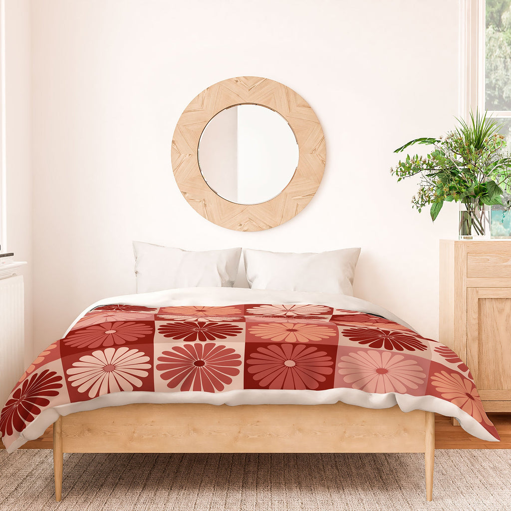 Colour Poems Checker Daisies I Red Pink Duvet Cover