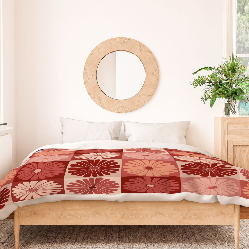 Colour Poems Checker Daisies I Red Pink Duvet Cover