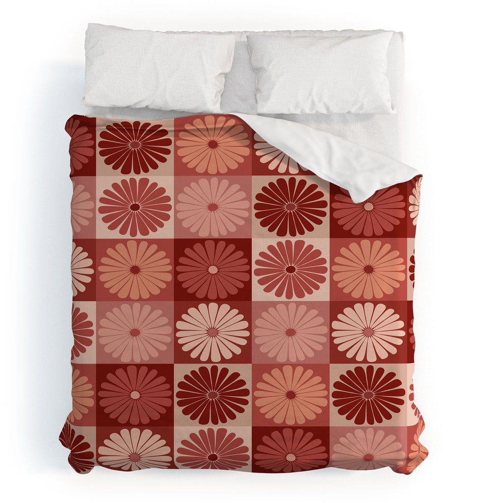 Colour Poems Checker Daisies I Red Pink Duvet Cover