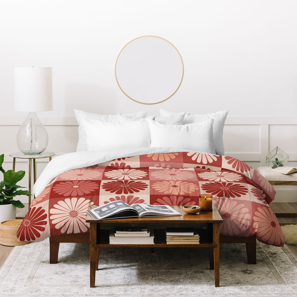 Colour Poems Checker Daisies I Red Pink Duvet Cover