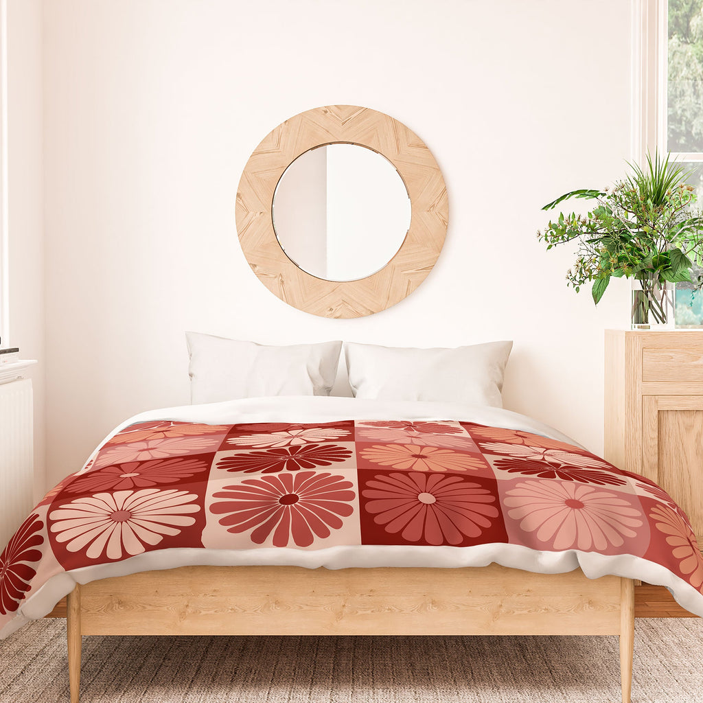 Colour Poems Checker Daisies I Red Pink Duvet Cover