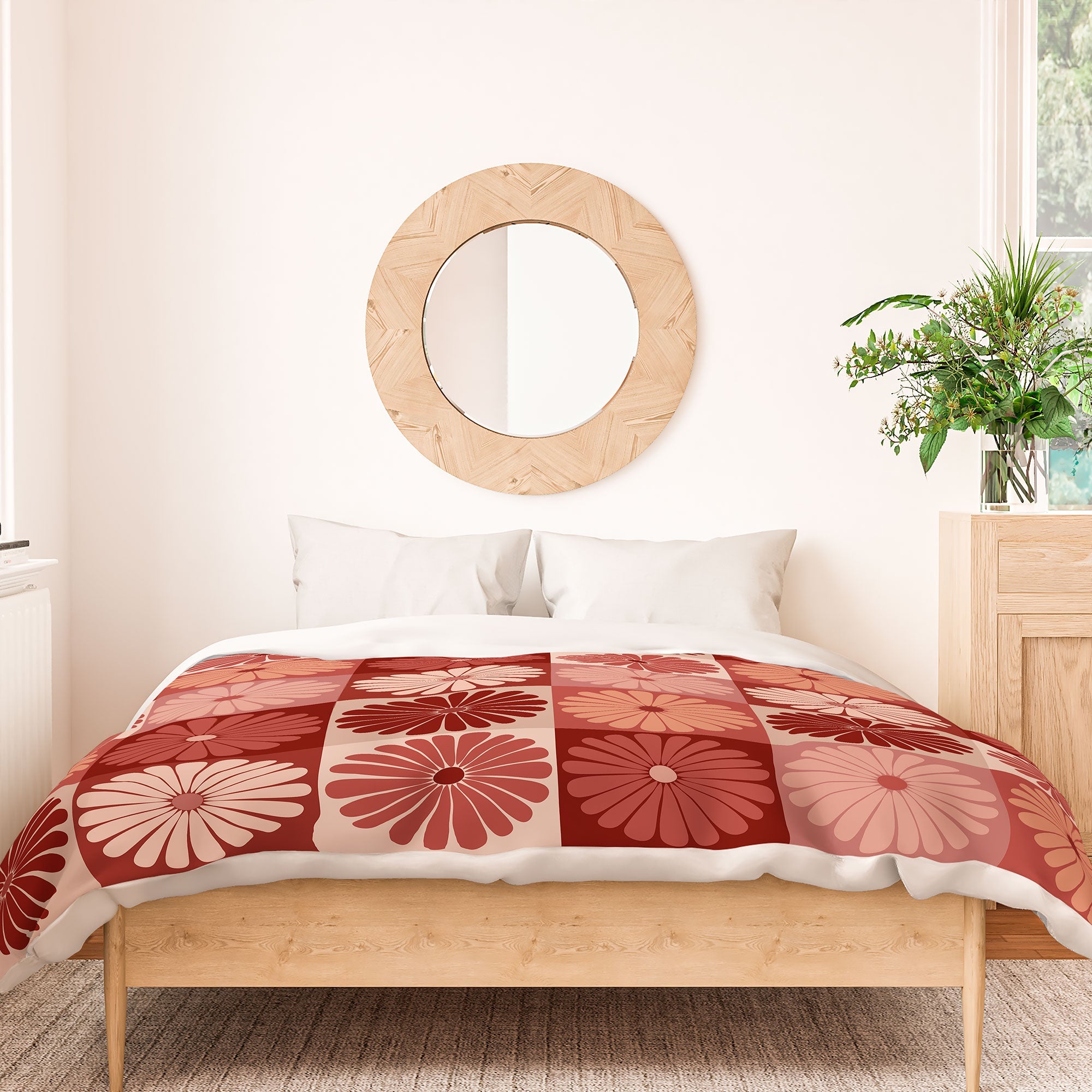 Colour Poems Checker Daisies I Red Pink Duvet Cover