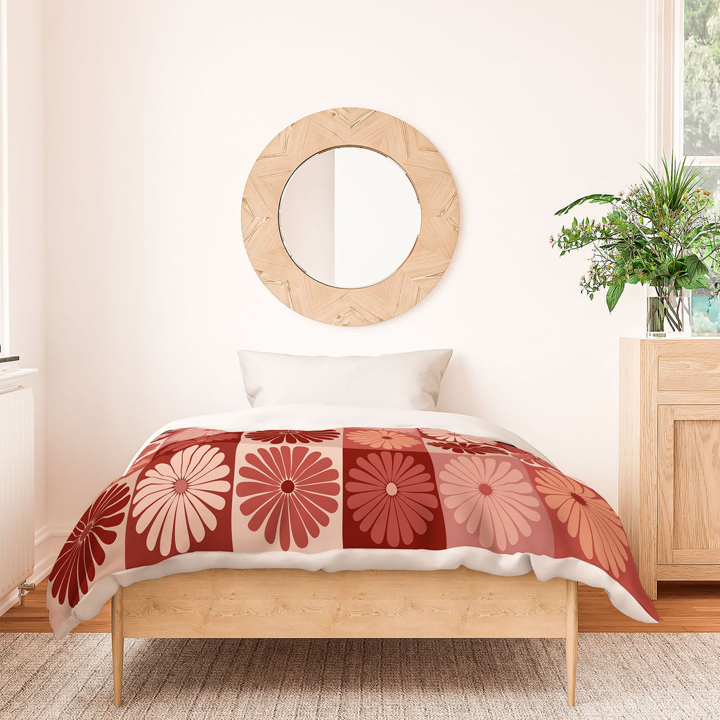 Colour Poems Checker Daisies I Red Pink Duvet Cover