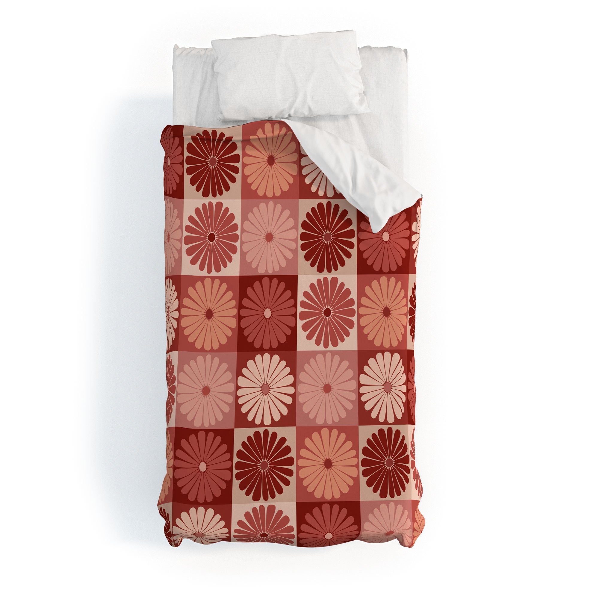 Colour Poems Checker Daisies I Red Pink Duvet Cover