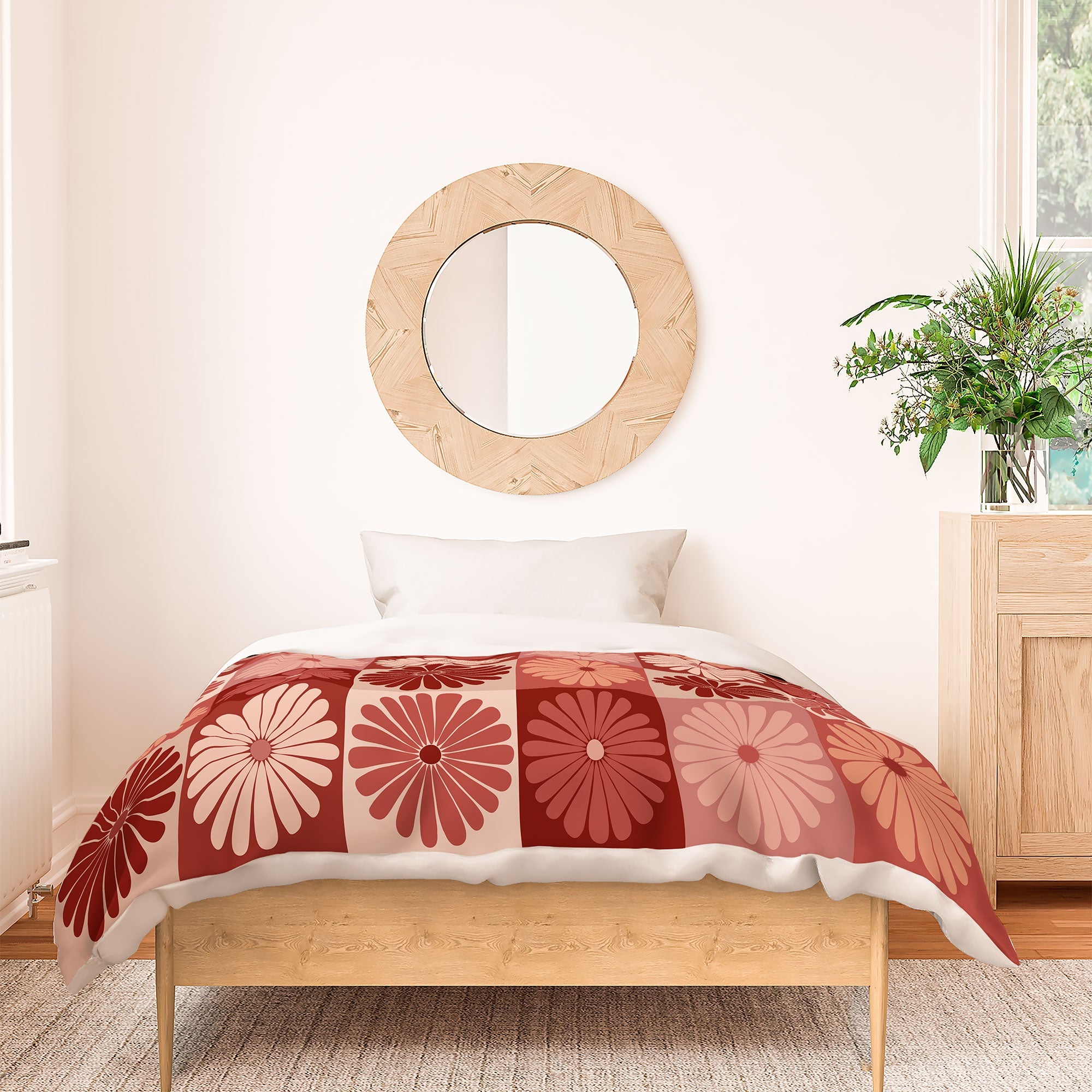 Colour Poems Checker Daisies I Red Pink Duvet Cover
