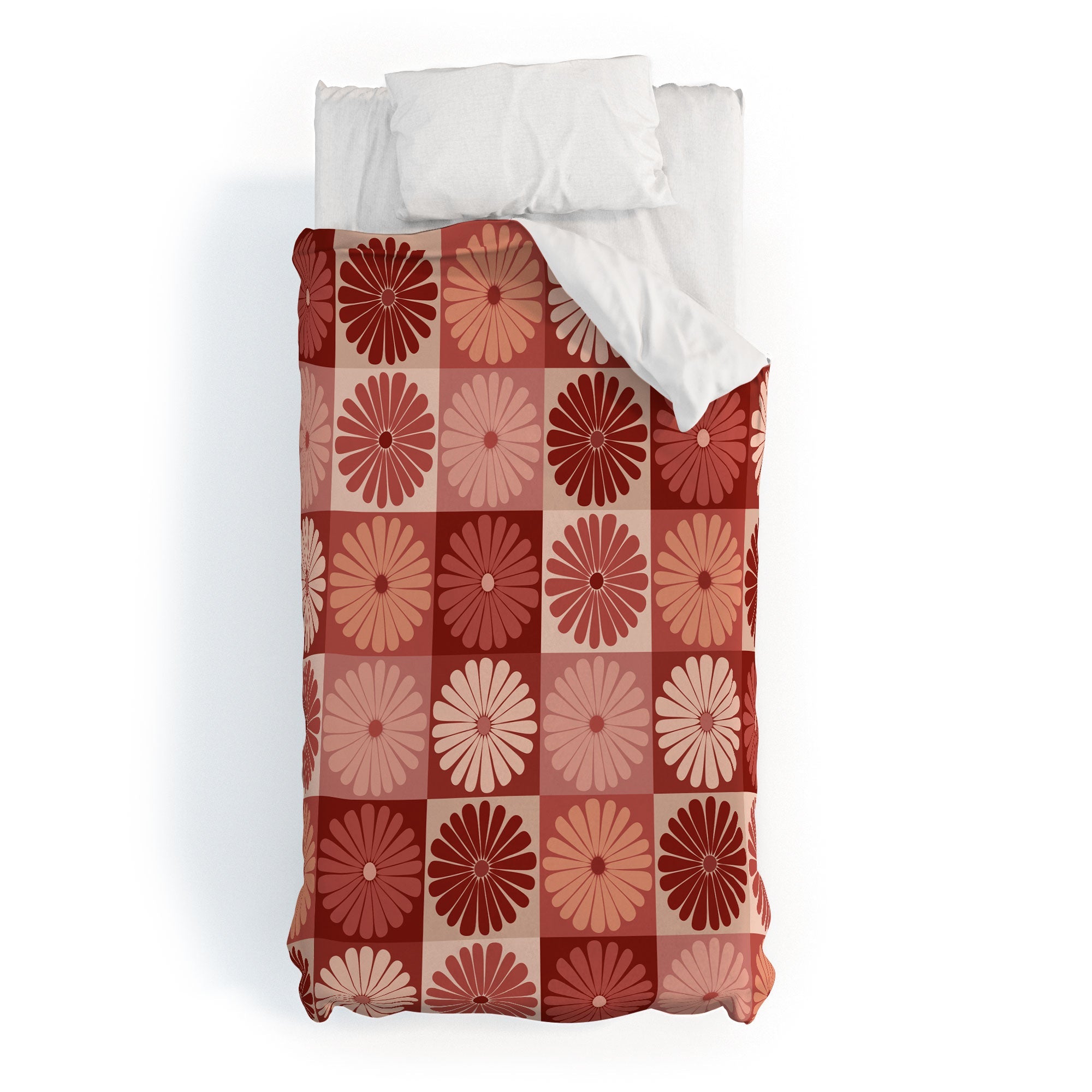 Colour Poems Checker Daisies I Red Pink Duvet Cover