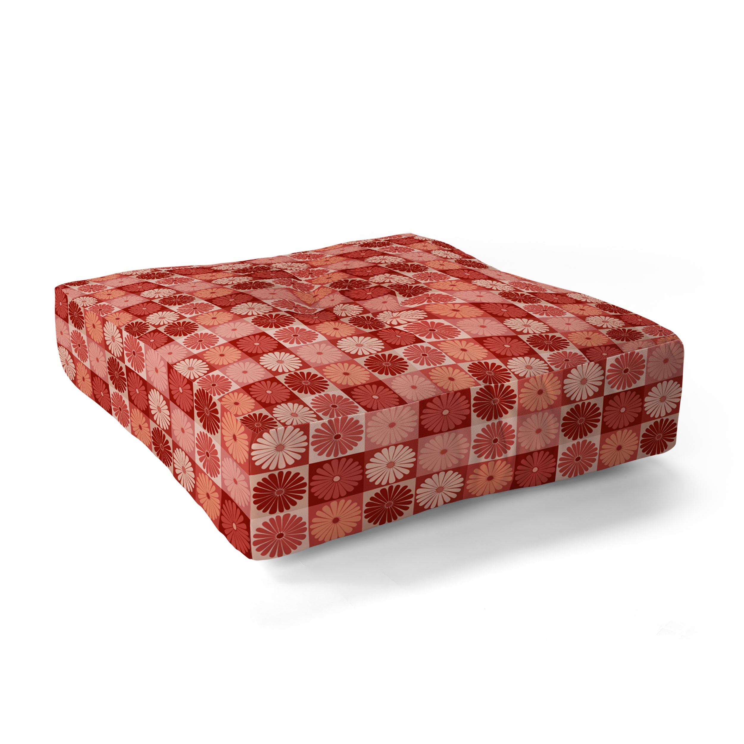 Colour Poems Checker Daisies I Red Pink Floor Pillow Square