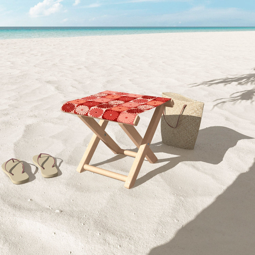 Colour Poems Checker Daisies I Red Pink Folding Stool