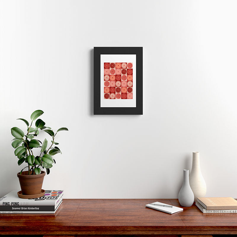 Colour Poems Checker Daisies I Red Pink Framed Art Print