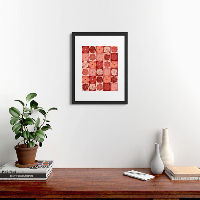 Colour Poems Checker Daisies I Red Pink Framed Art Print