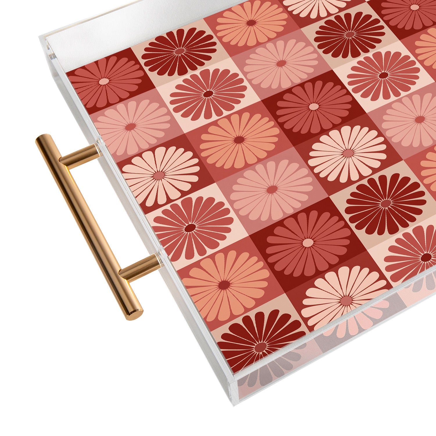 Colour Poems Checker Daisies I Red Pink Acrylic Tray
