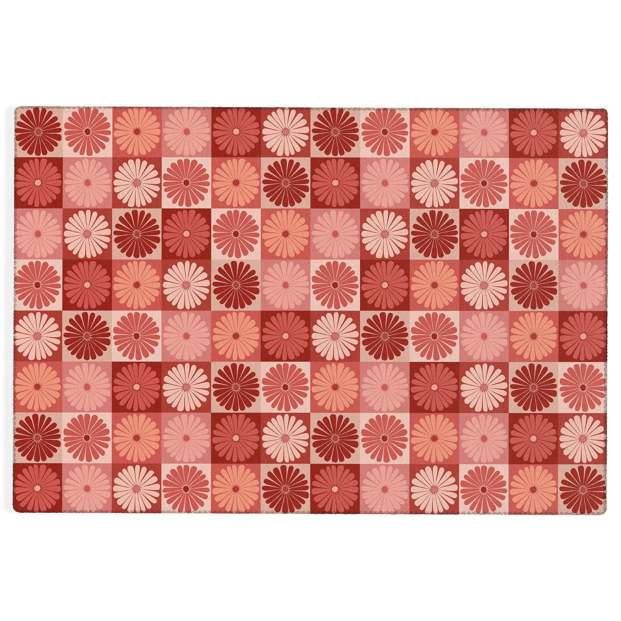 Colour Poems Checker Daisies I Red Pink Outdoor Rug