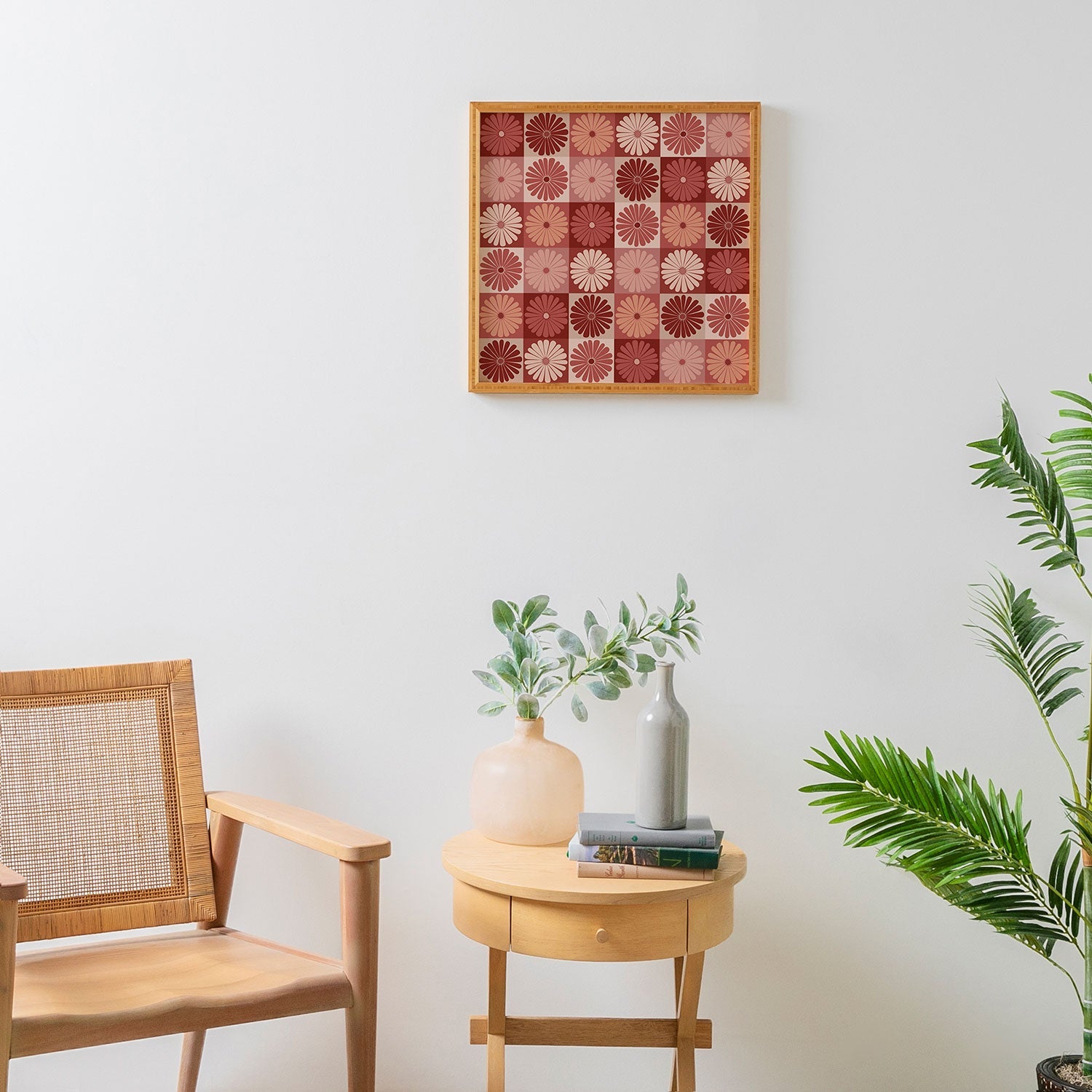 Colour Poems Checker Daisies I Red Pink Framed Wall Art