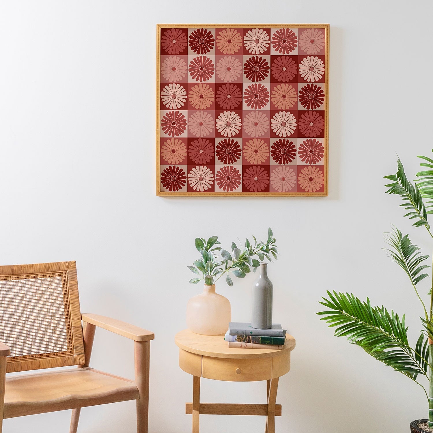 Colour Poems Checker Daisies I Red Pink Framed Wall Art