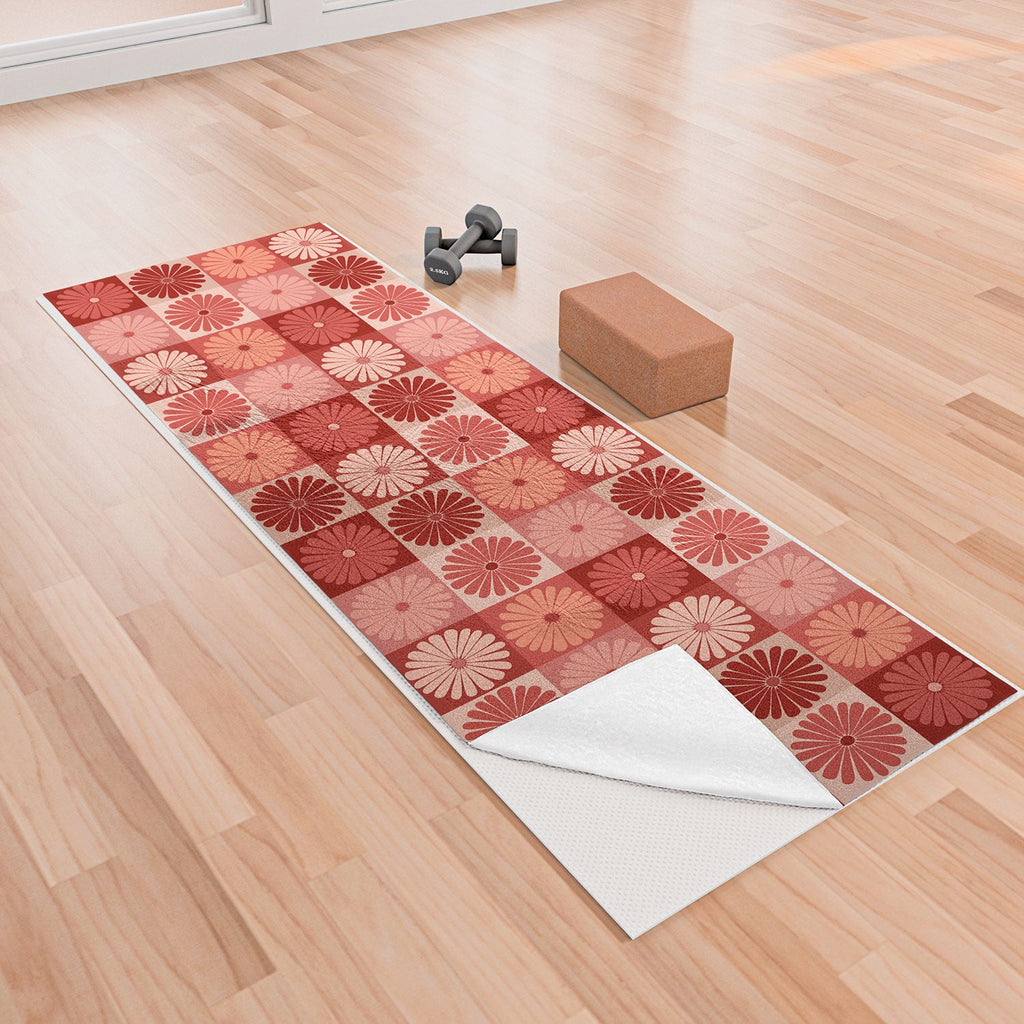Colour Poems Checker Daisies I Red Pink Yoga Towel