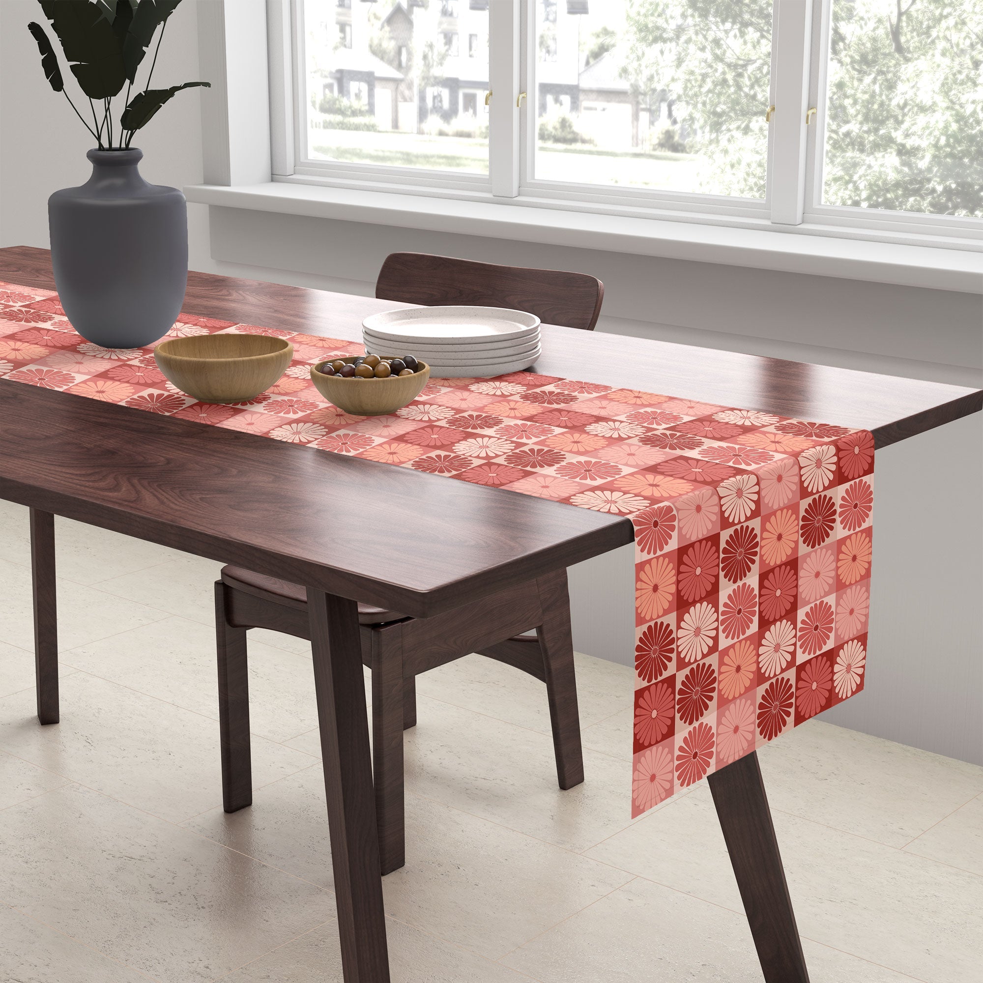 Colour Poems Checker Daisies I Red Pink Table Runner