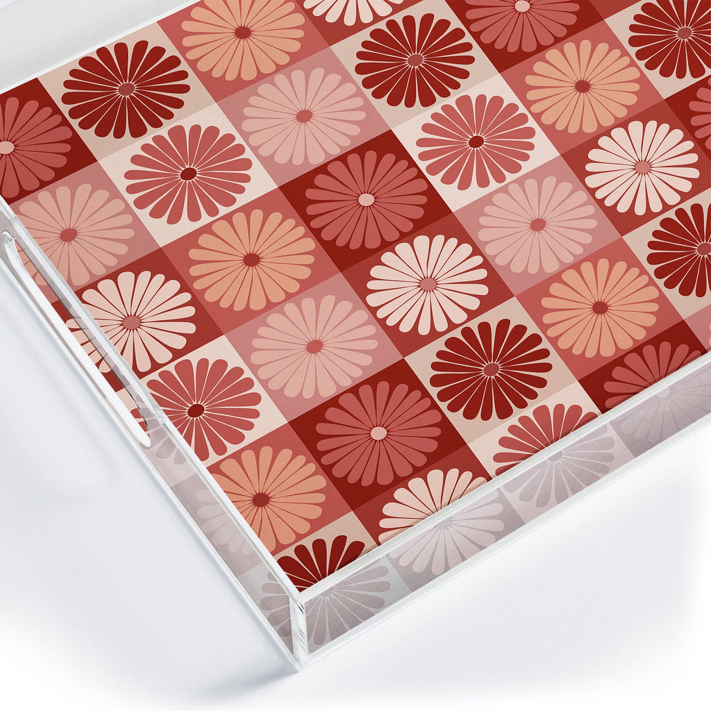 Colour Poems Checker Daisies I Red Pink Acrylic Tray
