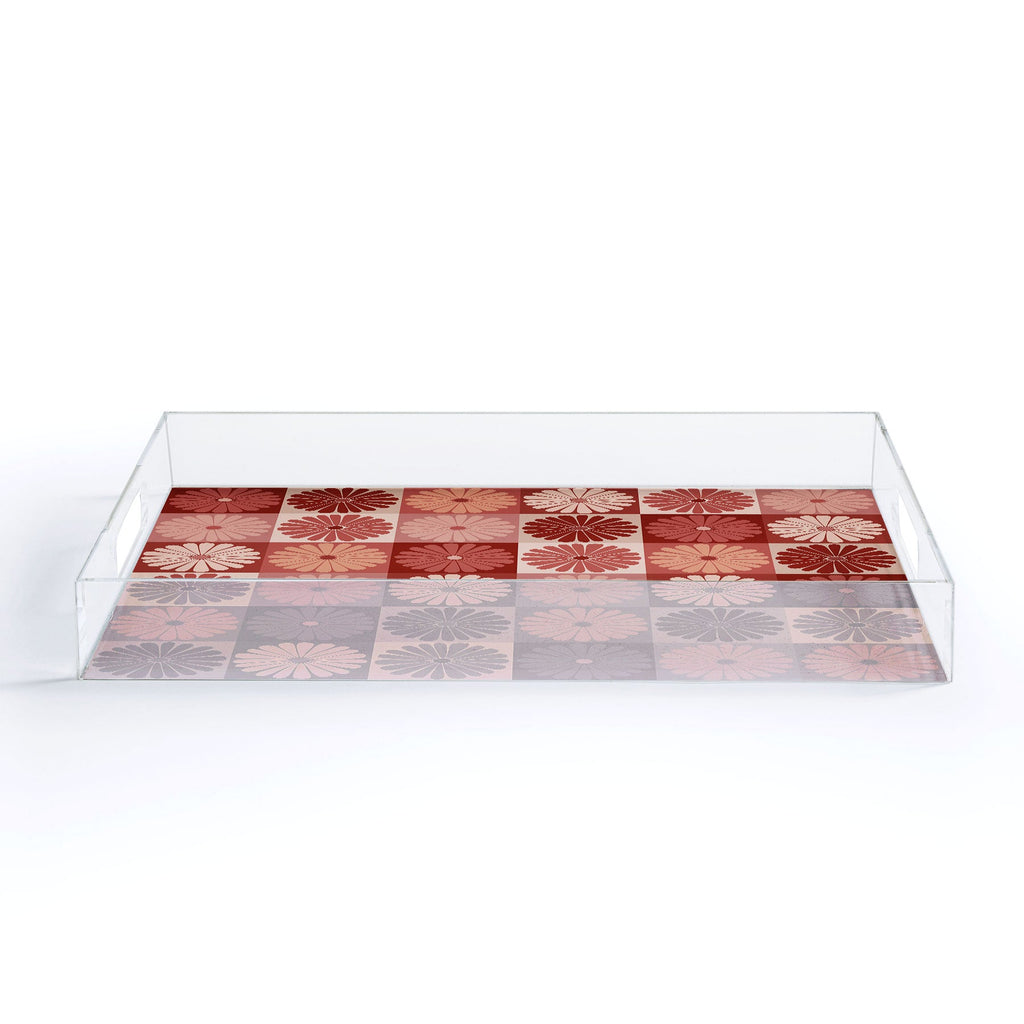 Colour Poems Checker Daisies I Red Pink Acrylic Tray
