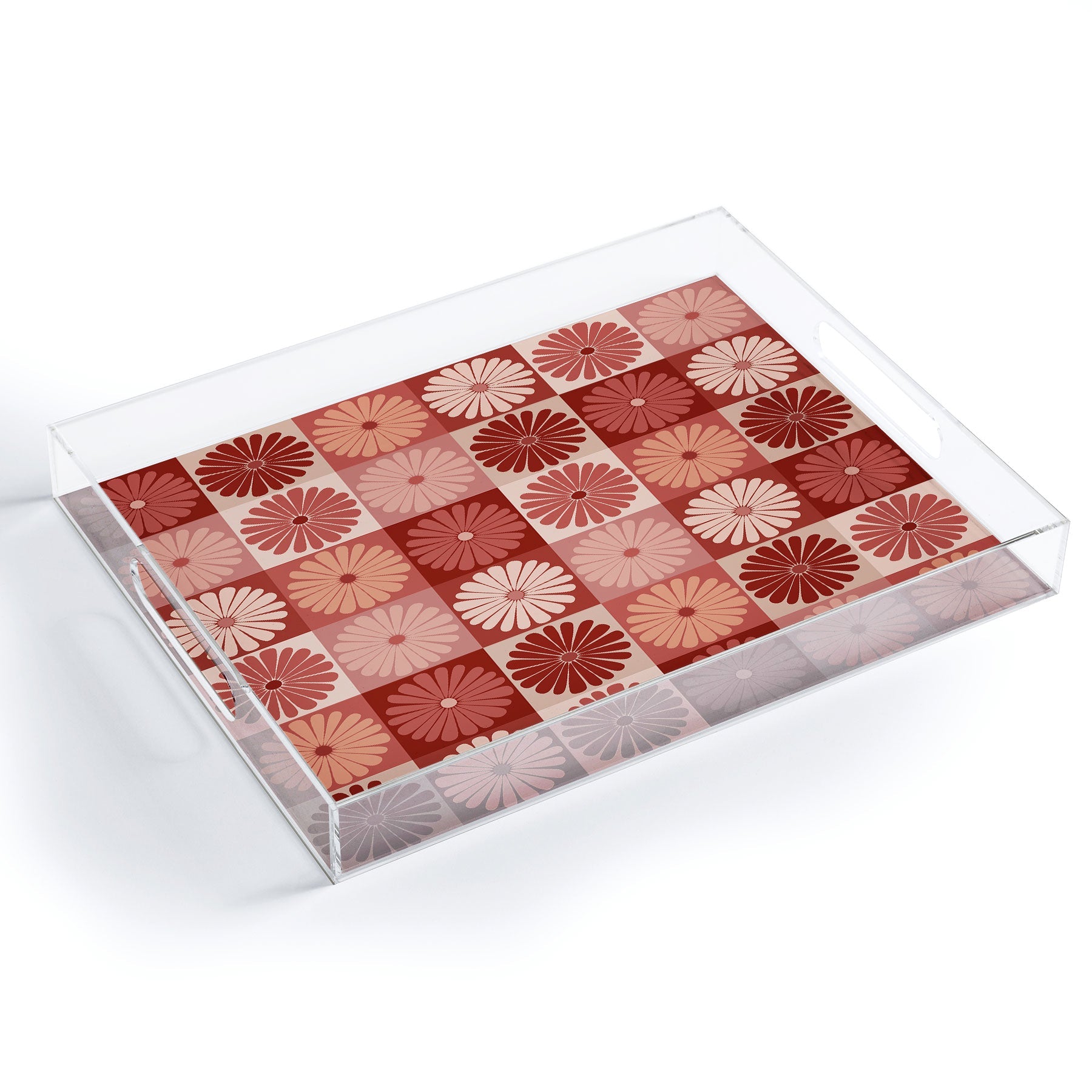 Colour Poems Checker Daisies I Red Pink Acrylic Tray