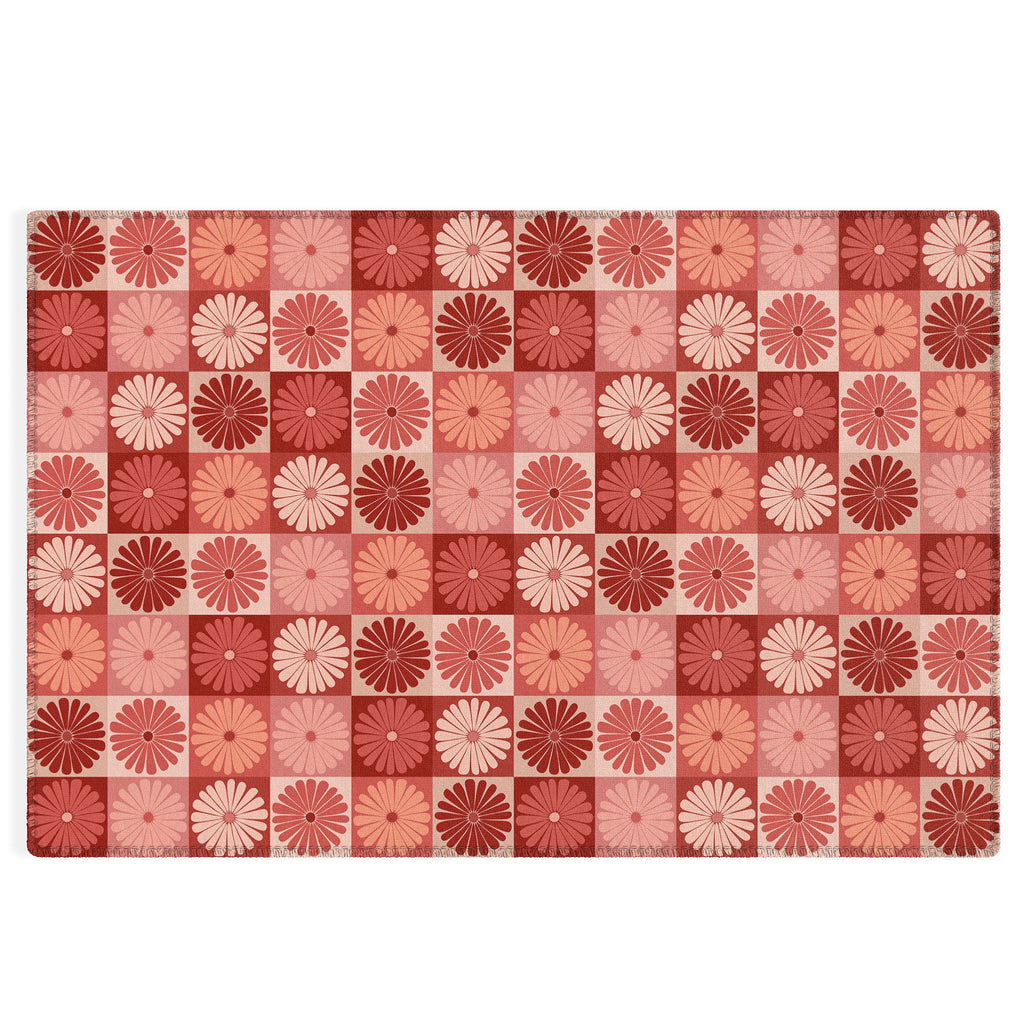 Colour Poems Checker Daisies I Red Pink Outdoor Rug