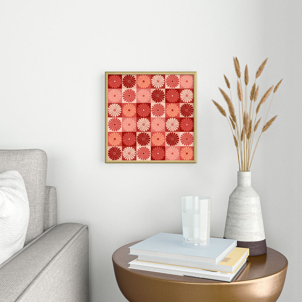 Colour Poems Checker Daisies I Red Pink Square Metal Framed Art Print