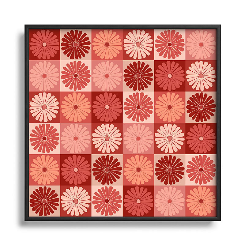 Colour Poems Checker Daisies I Red Pink Square Metal Framed Art Print