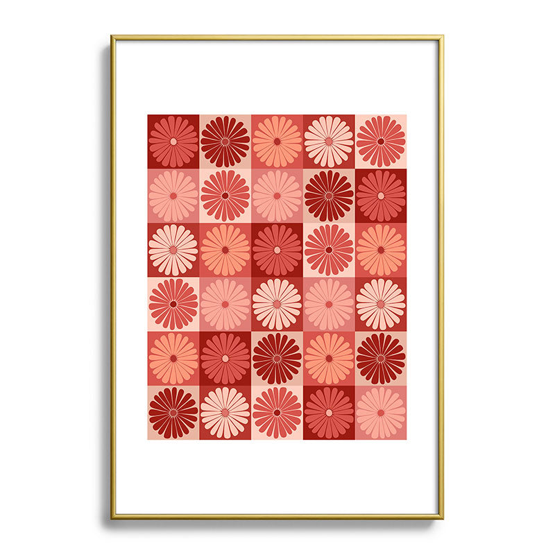 Colour Poems Checker Daisies I Red Pink Metal Framed Art Print
