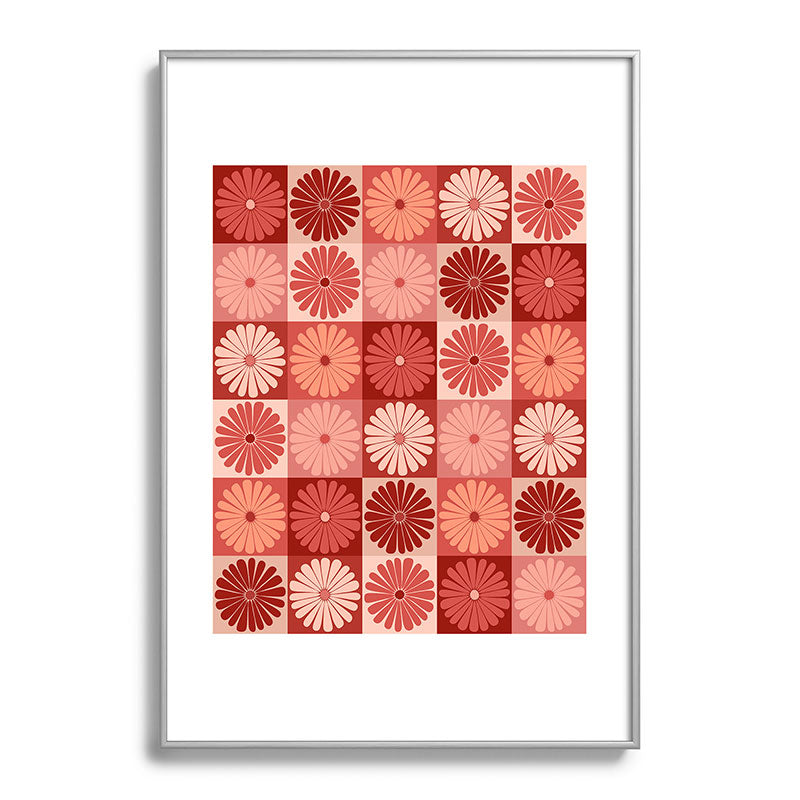 Colour Poems Checker Daisies I Red Pink Metal Framed Art Print