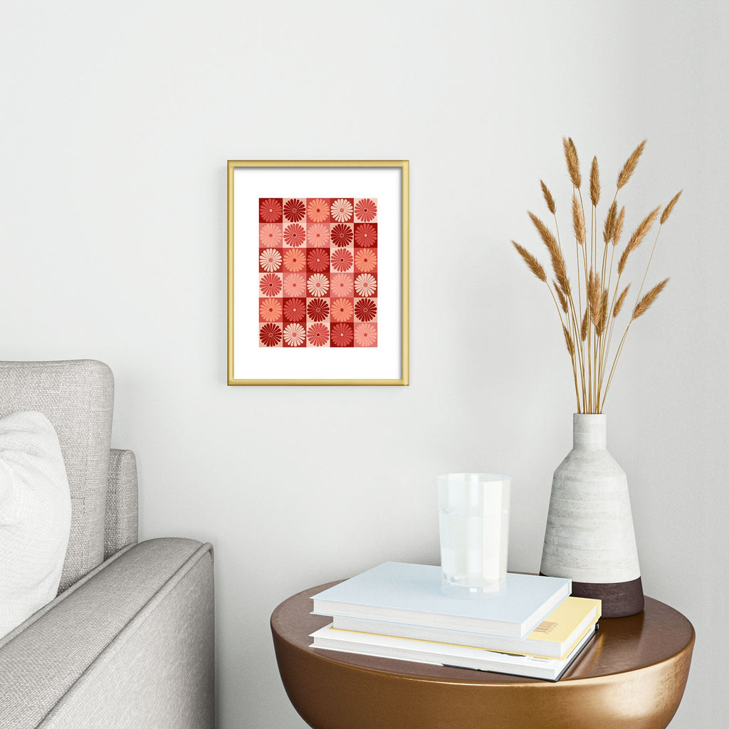 Colour Poems Checker Daisies I Red Pink Metal Framed Art Print