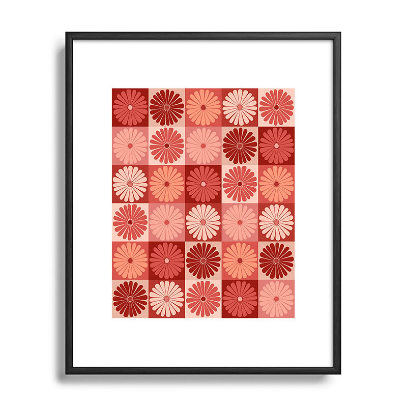 Colour Poems Checker Daisies I Red Pink Metal Framed Art Print
