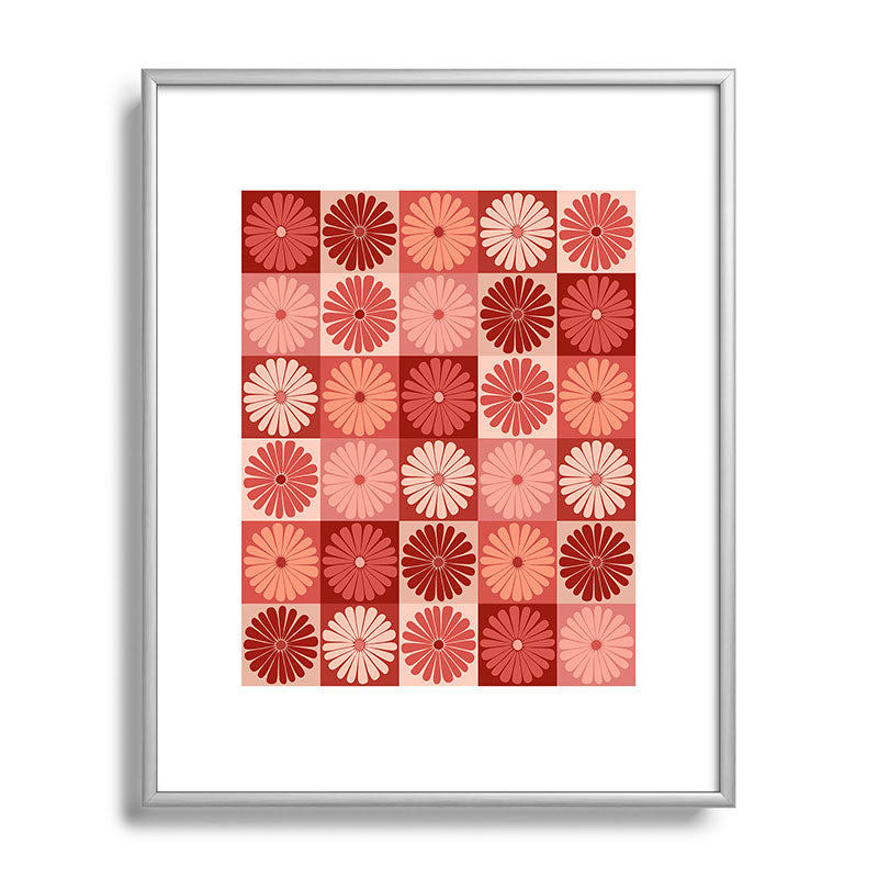 Colour Poems Checker Daisies I Red Pink Metal Framed Art Print