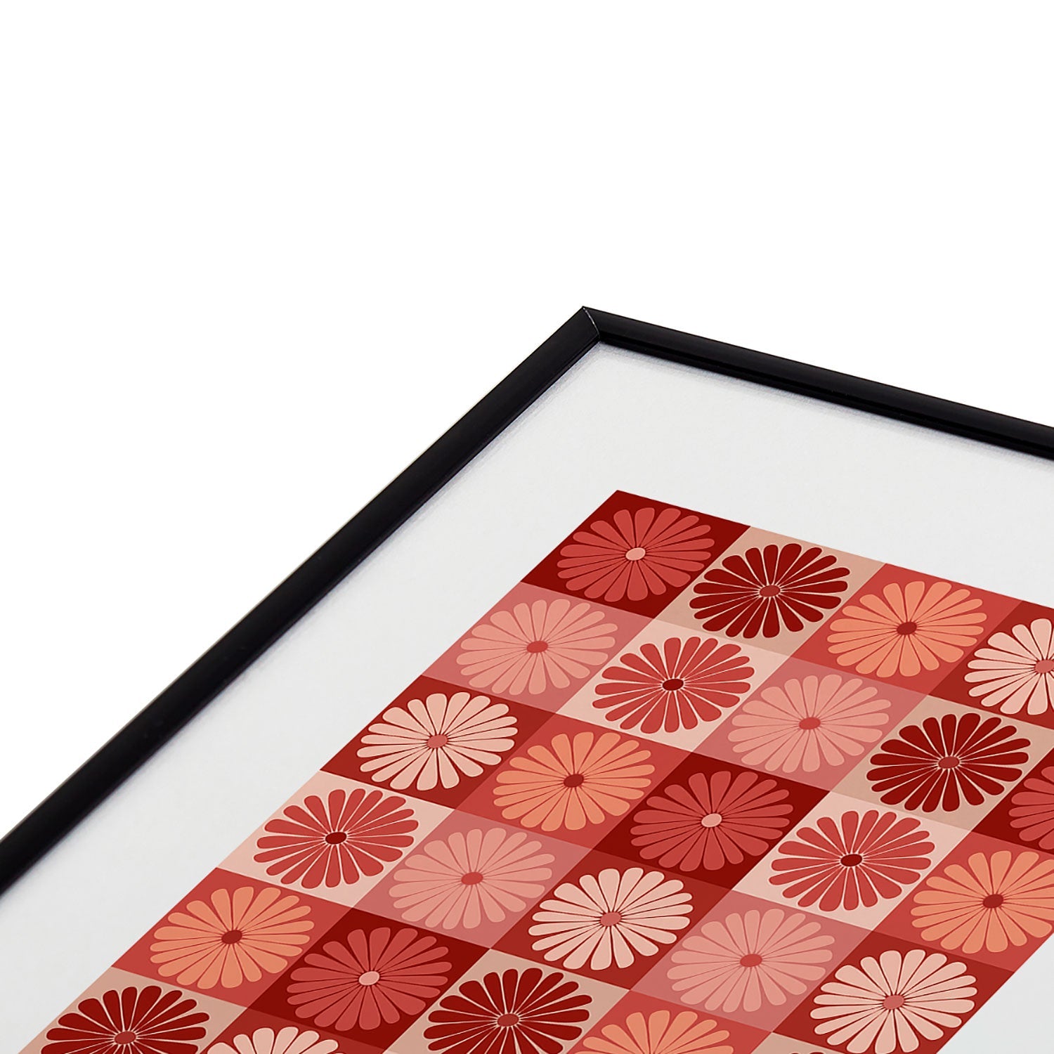Colour Poems Checker Daisies I Red Pink Metal Framed Art Print