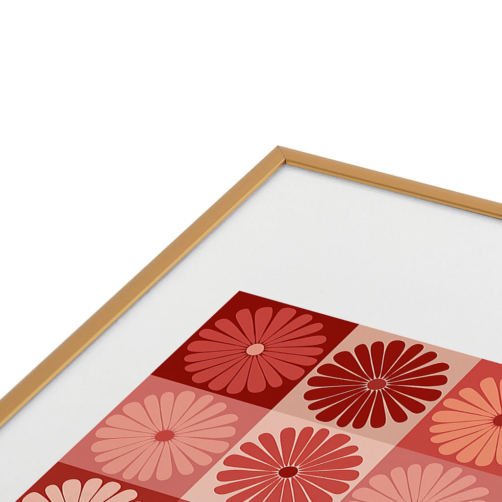 Colour Poems Checker Daisies I Red Pink Metal Framed Art Print