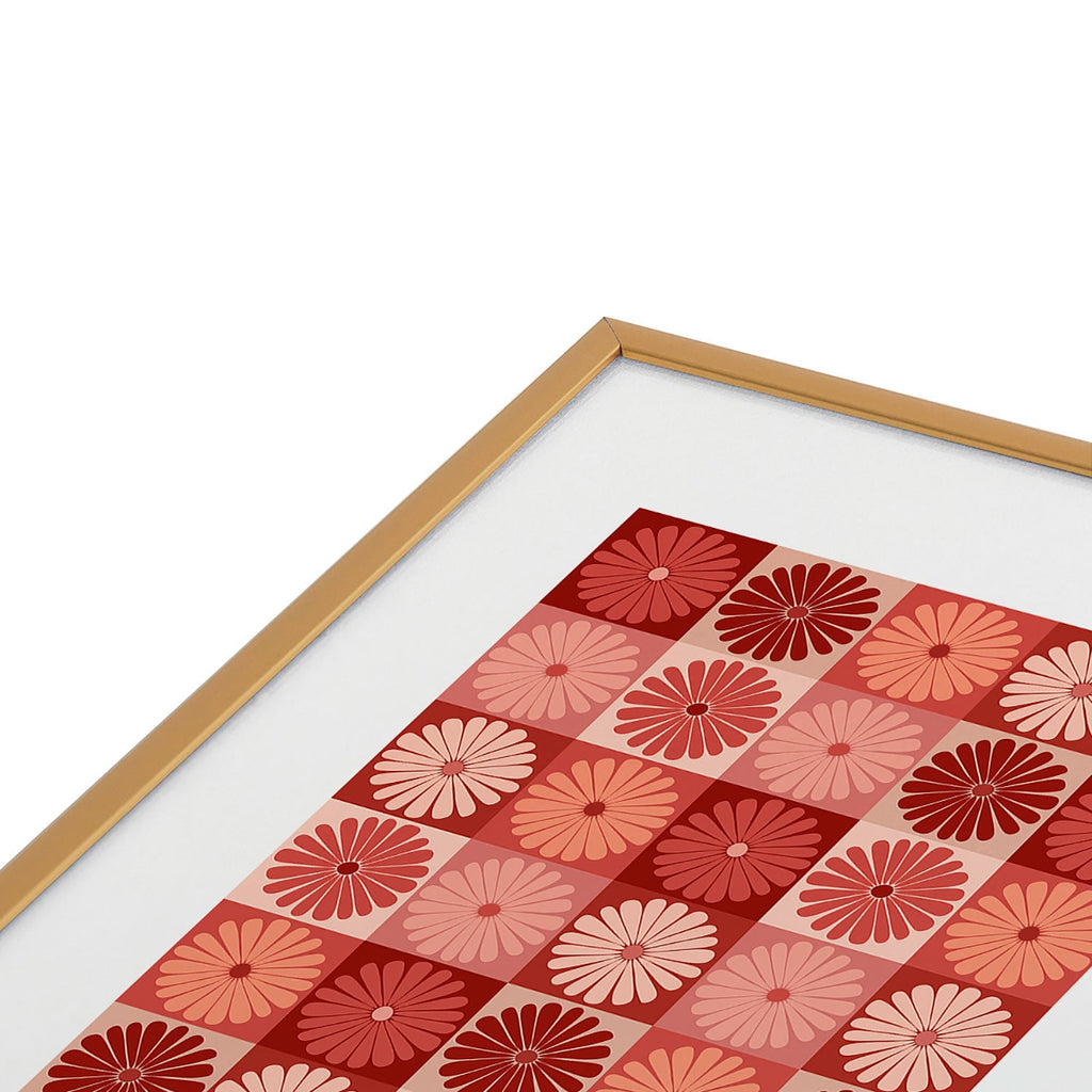 Colour Poems Checker Daisies I Red Pink Metal Framed Art Print