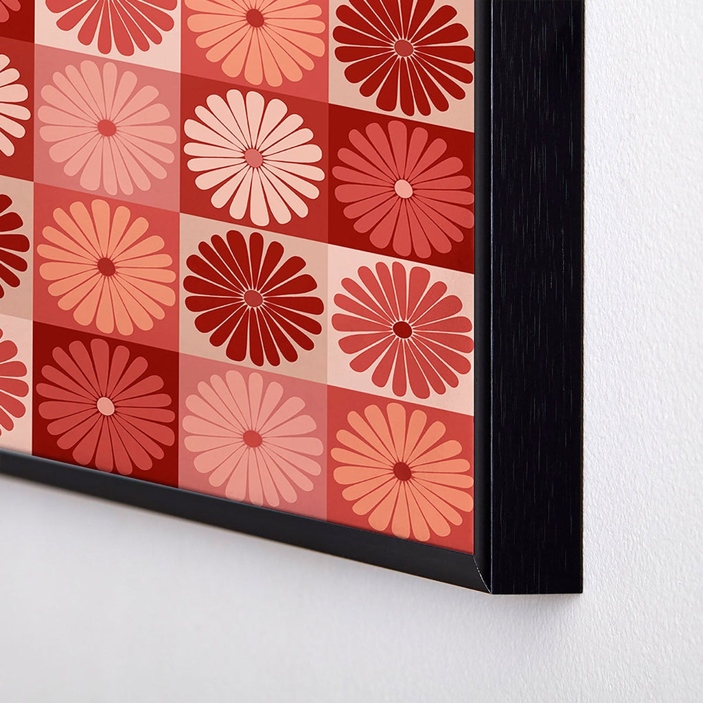 Colour Poems Checker Daisies I Red Pink Square Metal Framed Art Print