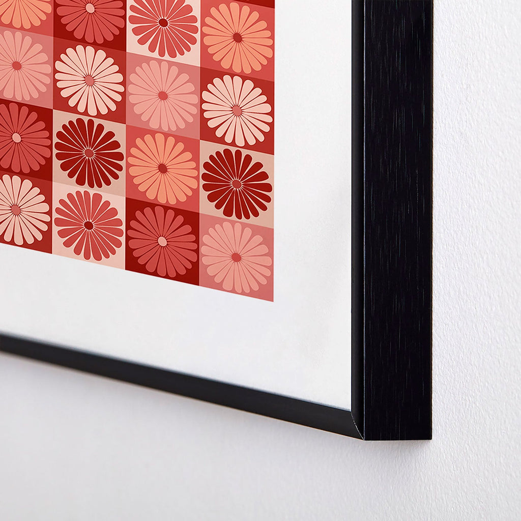 Colour Poems Checker Daisies I Red Pink Metal Framed Art Print