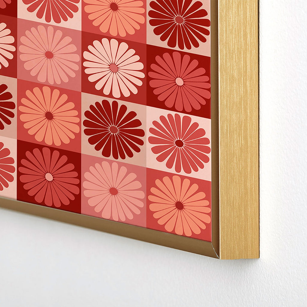 Colour Poems Checker Daisies I Red Pink Square Metal Framed Art Print