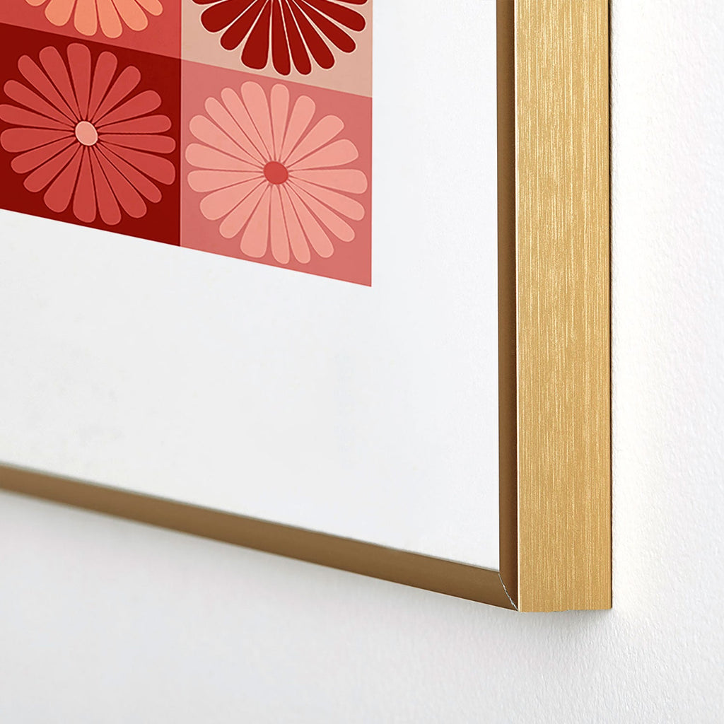 Colour Poems Checker Daisies I Red Pink Metal Framed Art Print