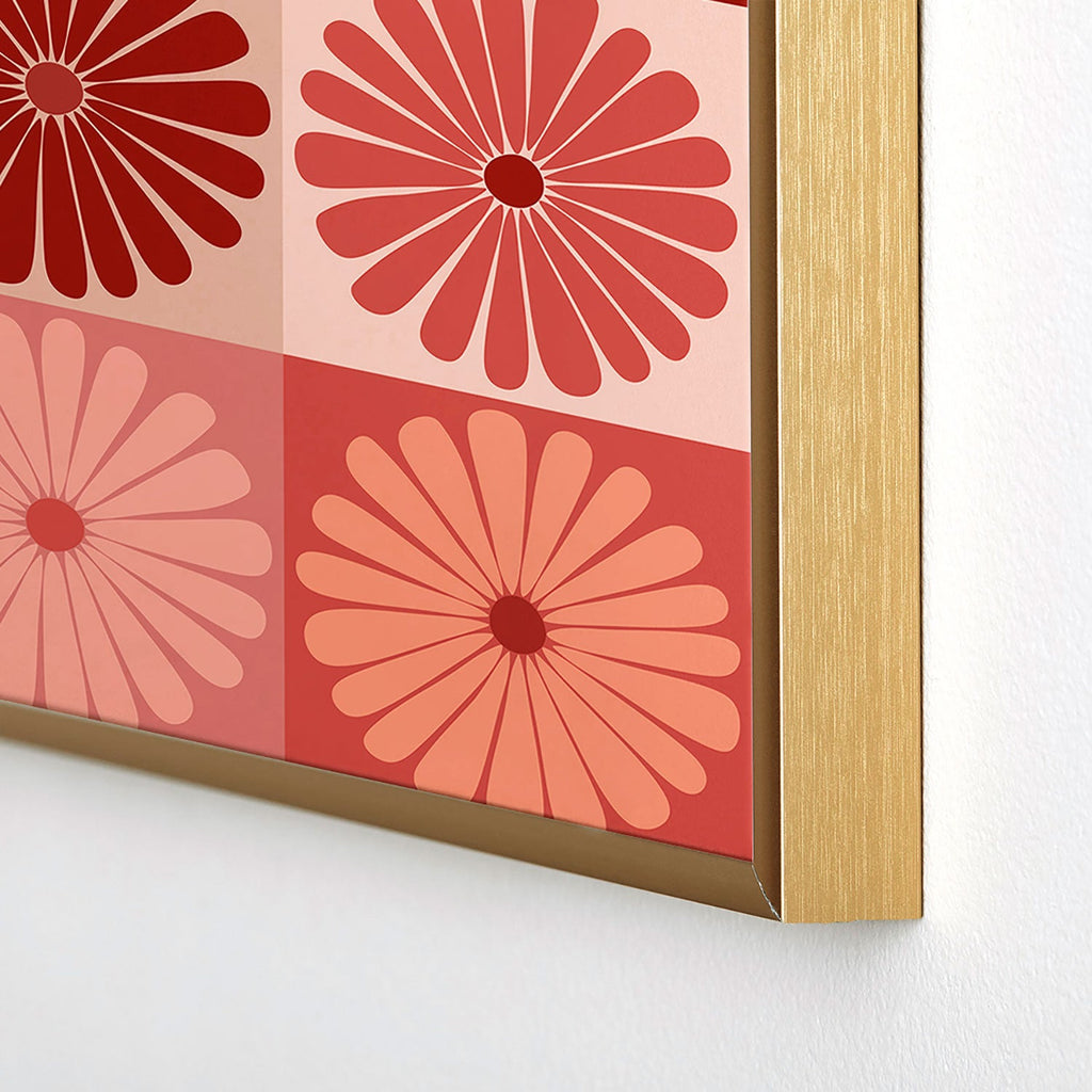 Colour Poems Checker Daisies I Red Pink Square Metal Framed Art Print