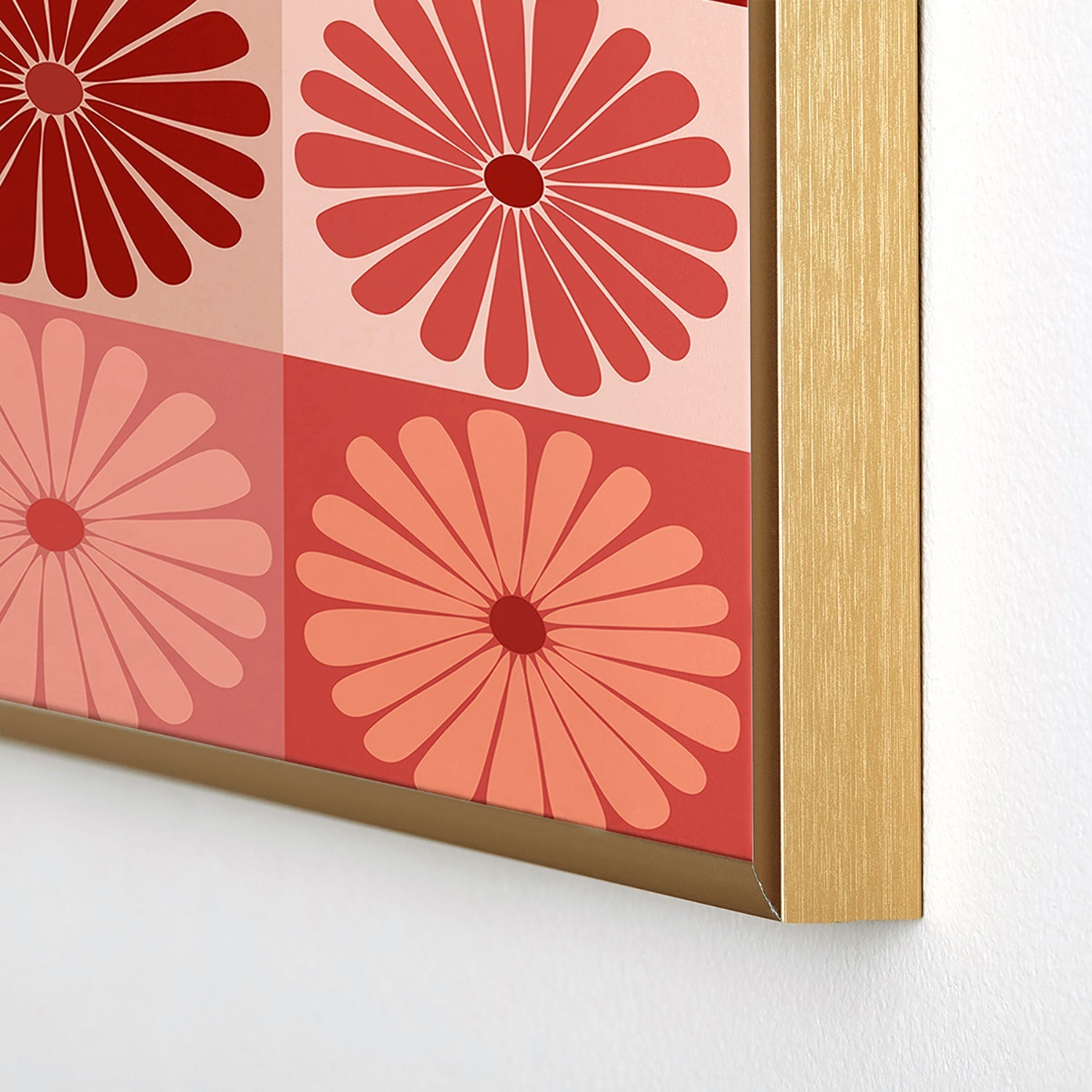 Colour Poems Checker Daisies I Red Pink Square Metal Framed Art Print