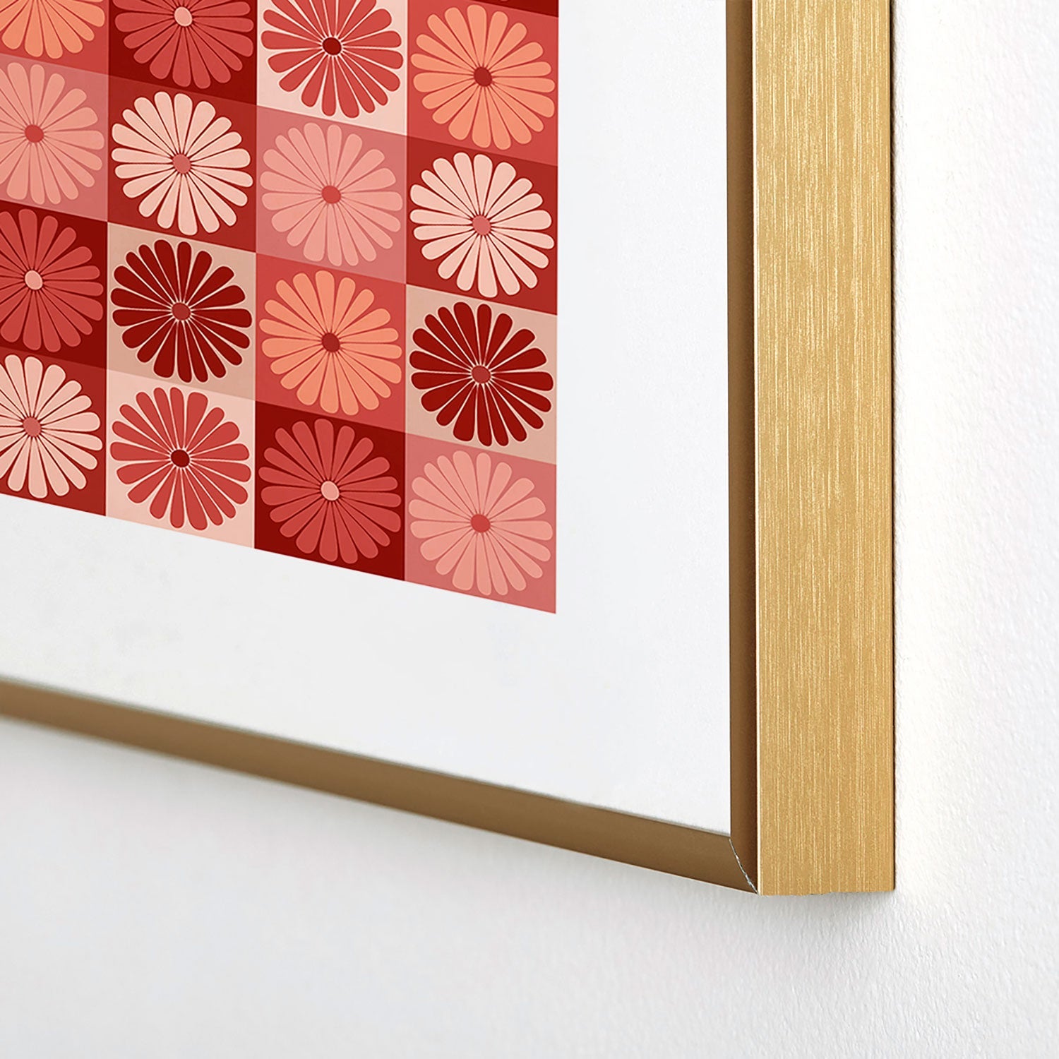 Colour Poems Checker Daisies I Red Pink Metal Framed Art Print
