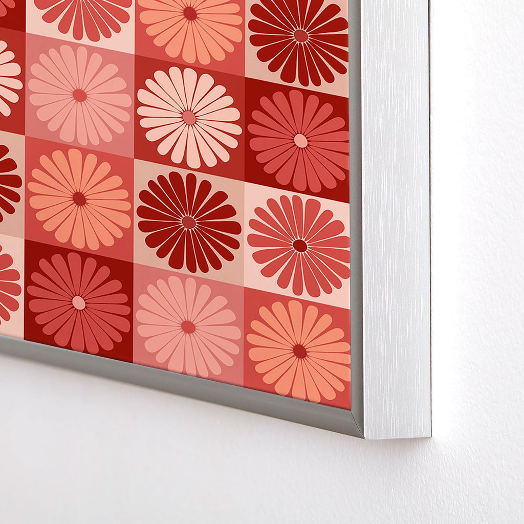 Colour Poems Checker Daisies I Red Pink Square Metal Framed Art Print