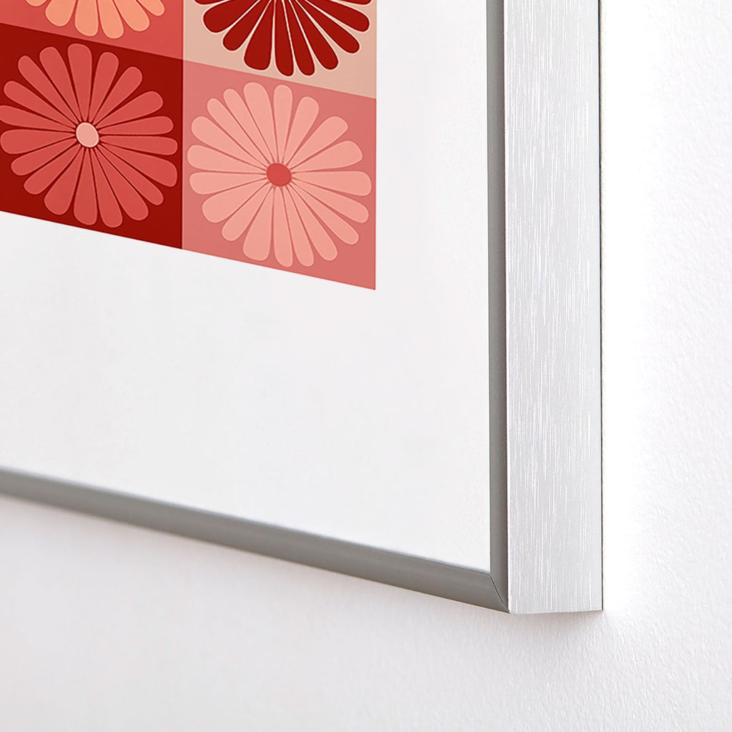 Colour Poems Checker Daisies I Red Pink Metal Framed Art Print