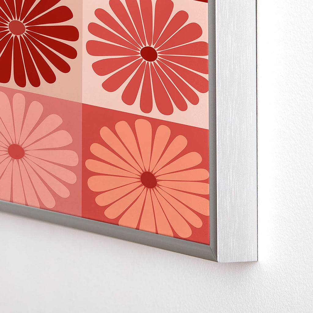 Colour Poems Checker Daisies I Red Pink Square Metal Framed Art Print