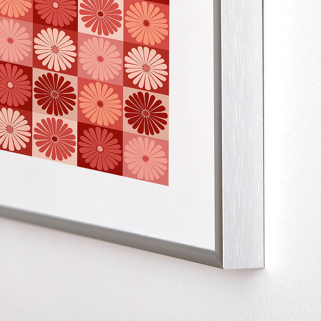 Colour Poems Checker Daisies I Red Pink Metal Framed Art Print