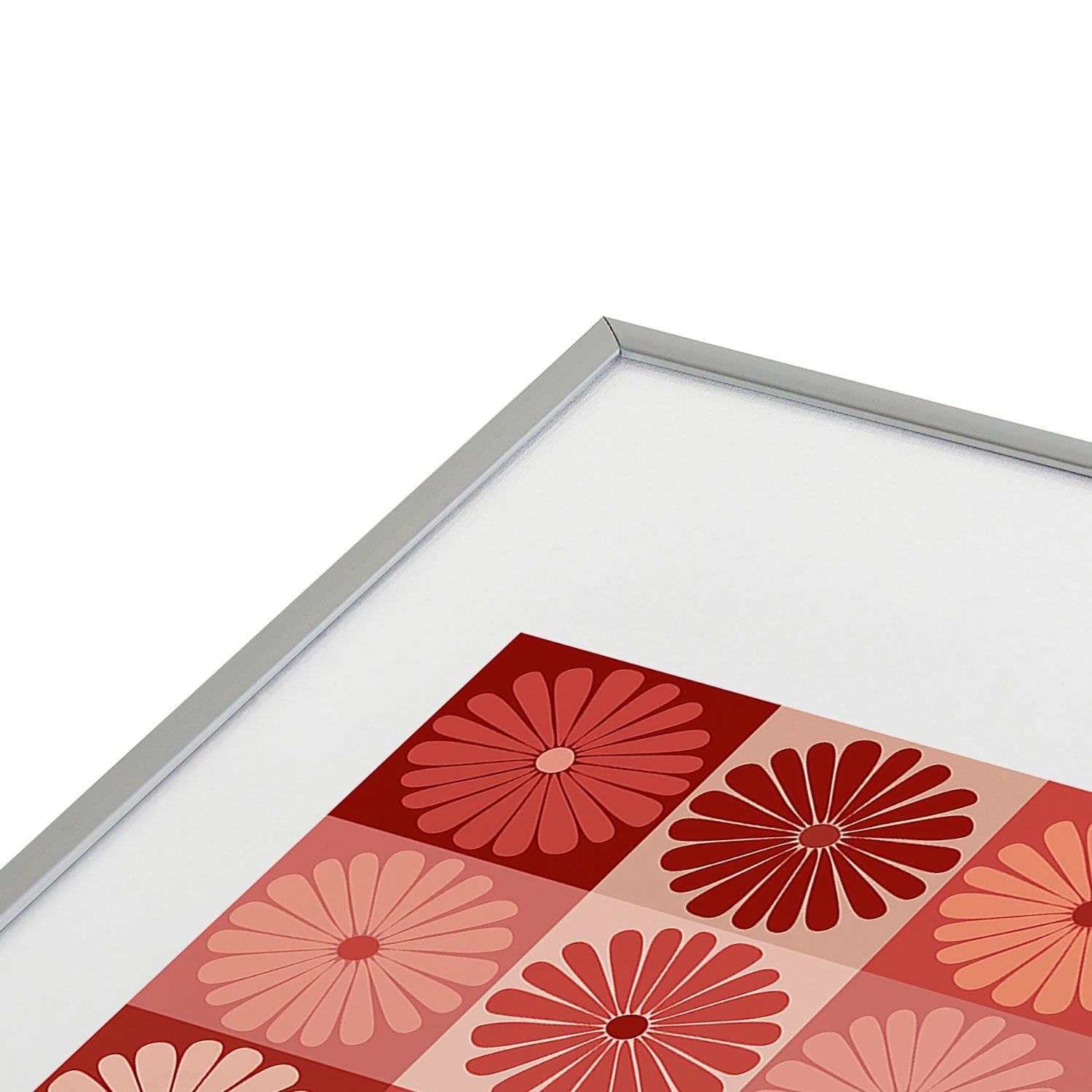 Colour Poems Checker Daisies I Red Pink Metal Framed Art Print