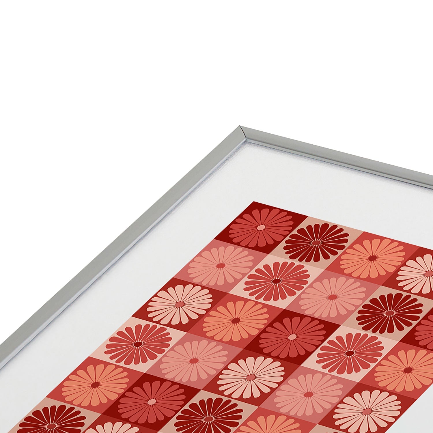 Colour Poems Checker Daisies I Red Pink Metal Framed Art Print