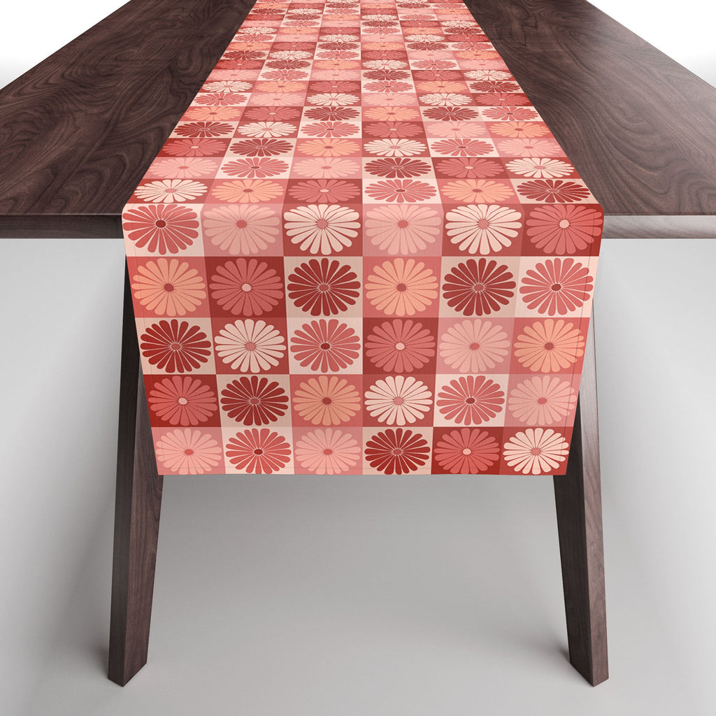 Colour Poems Checker Daisies I Red Pink Table Runner