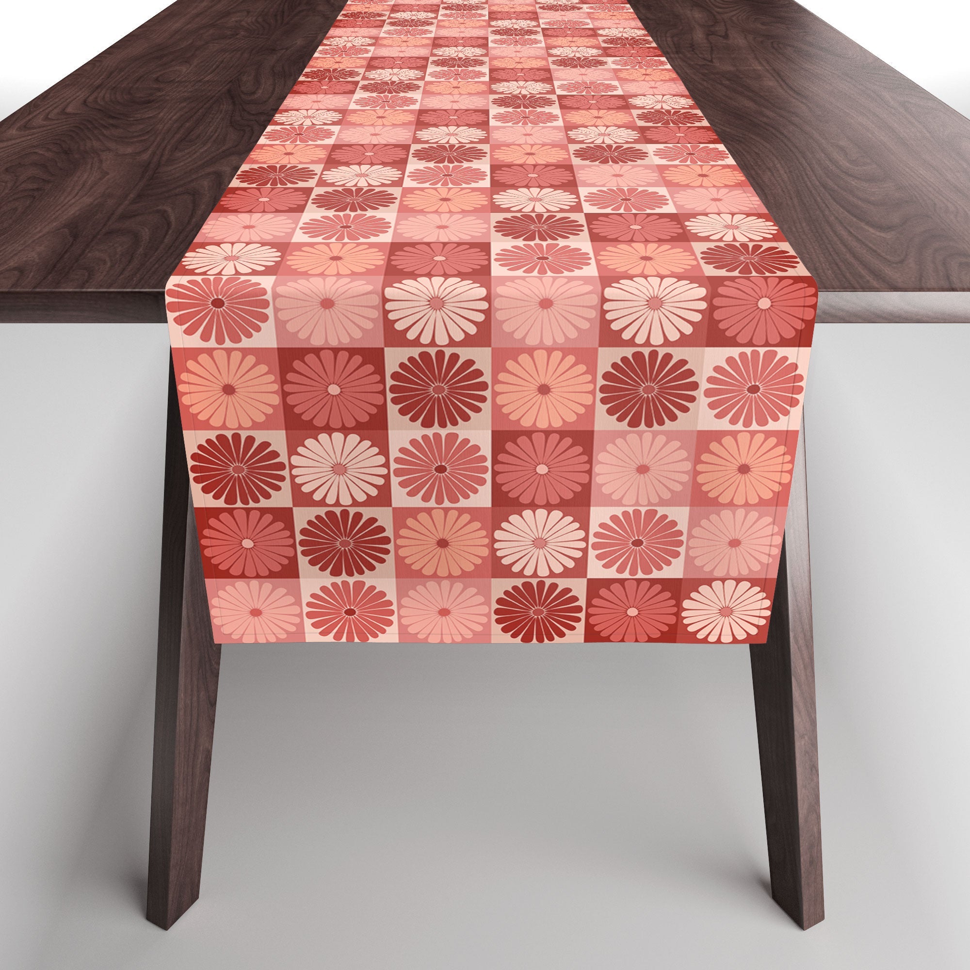 Colour Poems Checker Daisies I Red Pink Table Runner