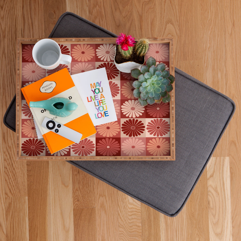 Colour Poems Checker Daisies I Red Pink Rectangular Tray
